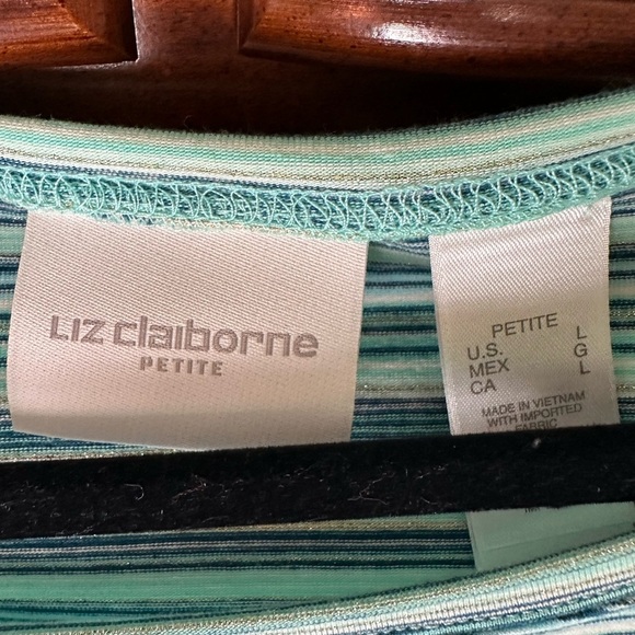 Liz Claiborne Petite Striped Blue and Green Women's Top - Picture 3 of 8